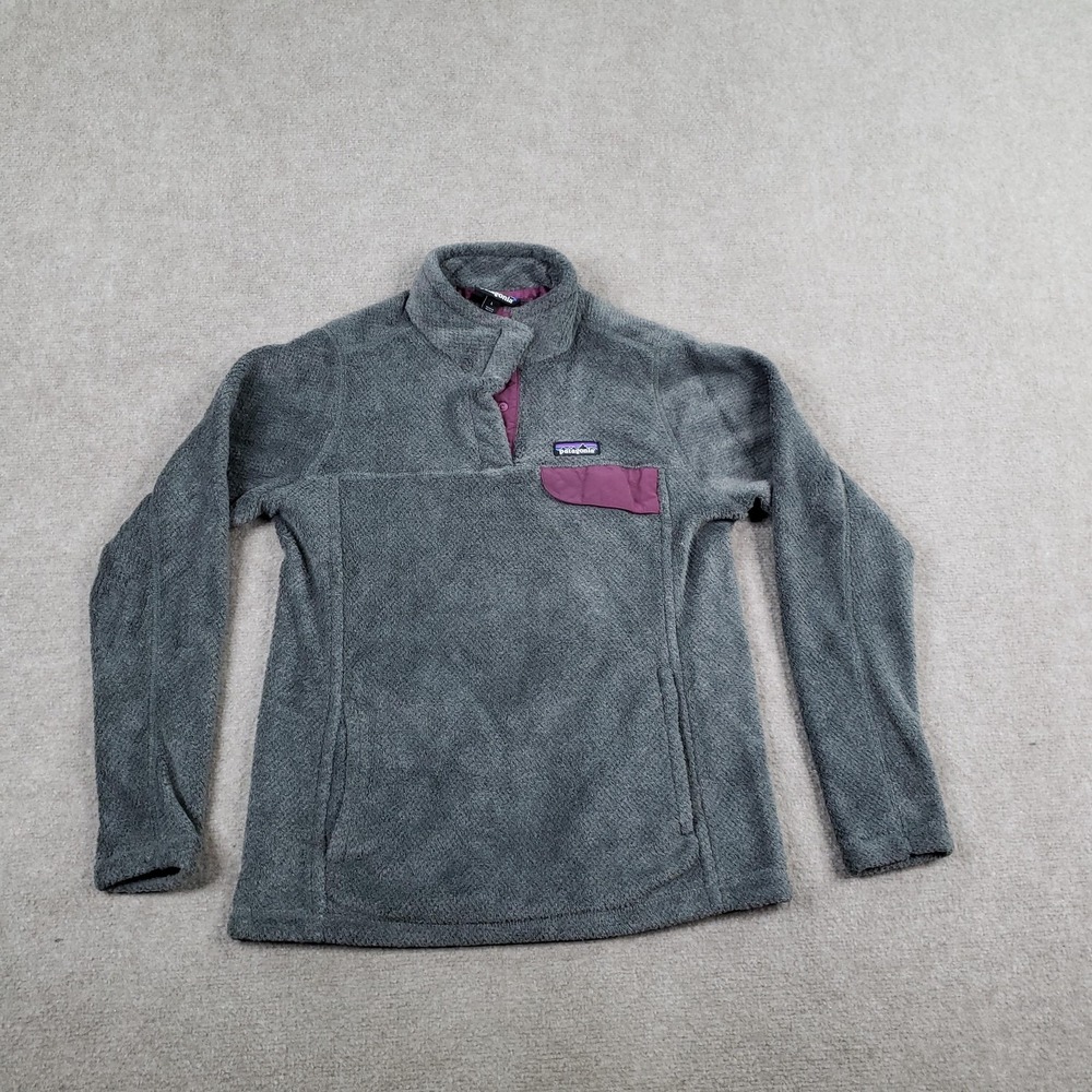Patagonia Snap-T Jacket Womens Large Gray Fleece Collared Pockets Logo Hiking